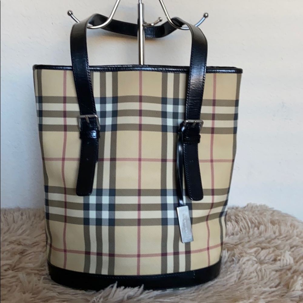 Auth Burberry Small Nova Check PVC/Leather Bucket